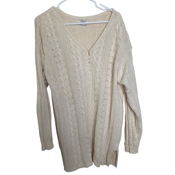 Vintage Yarnworks Silk Blend Cable Knit Sweater Womens 3X Cream Plus Size Casual - Picture 1 of 9
